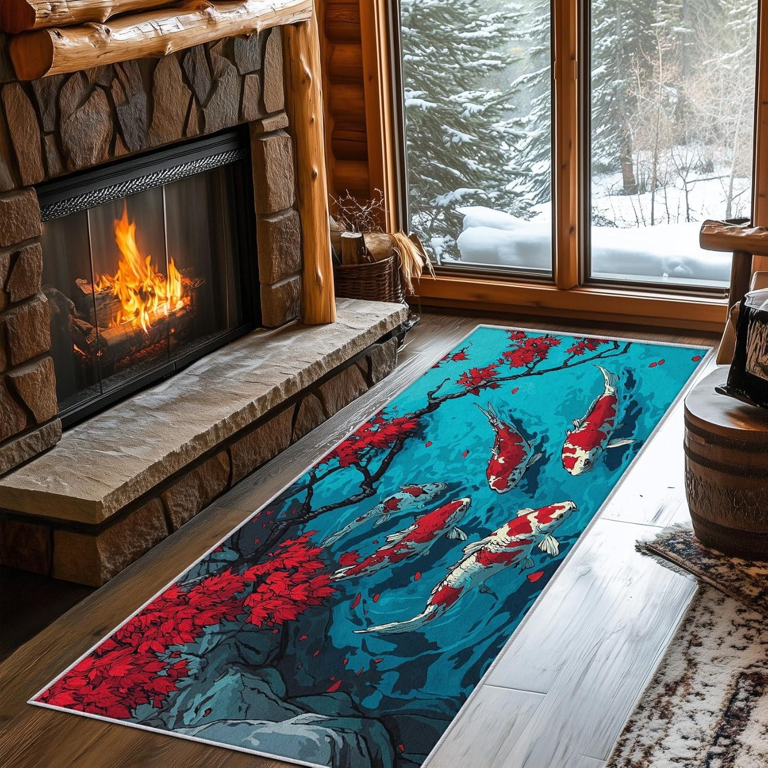 

Koi Fish Hallway Runner Rug 3D Optical Illusion Zen Nature Theme Floor Mat Water-absorbent Anti-slip Home Decor Soft Carpet 40X120CM