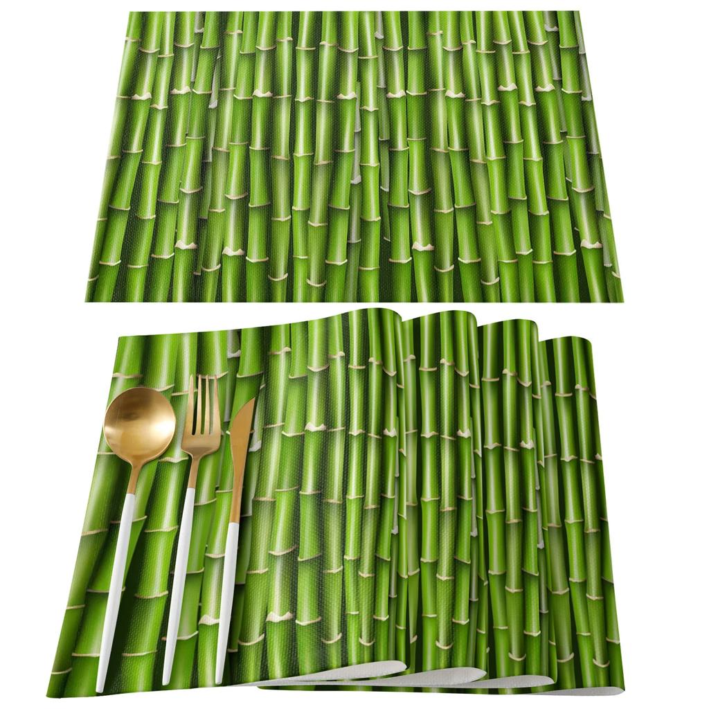 4 Pcs Placemat Brown Bamboo Pattern Table Mat For Dining Table Kitchen Accessories Coffee Tea Coaster