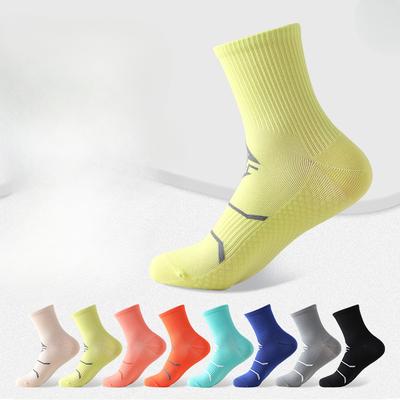Marathon Laufsocken für Männer und Frauen, Wadenlange Anti-Rutsch-Massagesohlen-Socken, Atmungsaktive Schnelltrocknende Fitness-Kompressions-Sportsocken