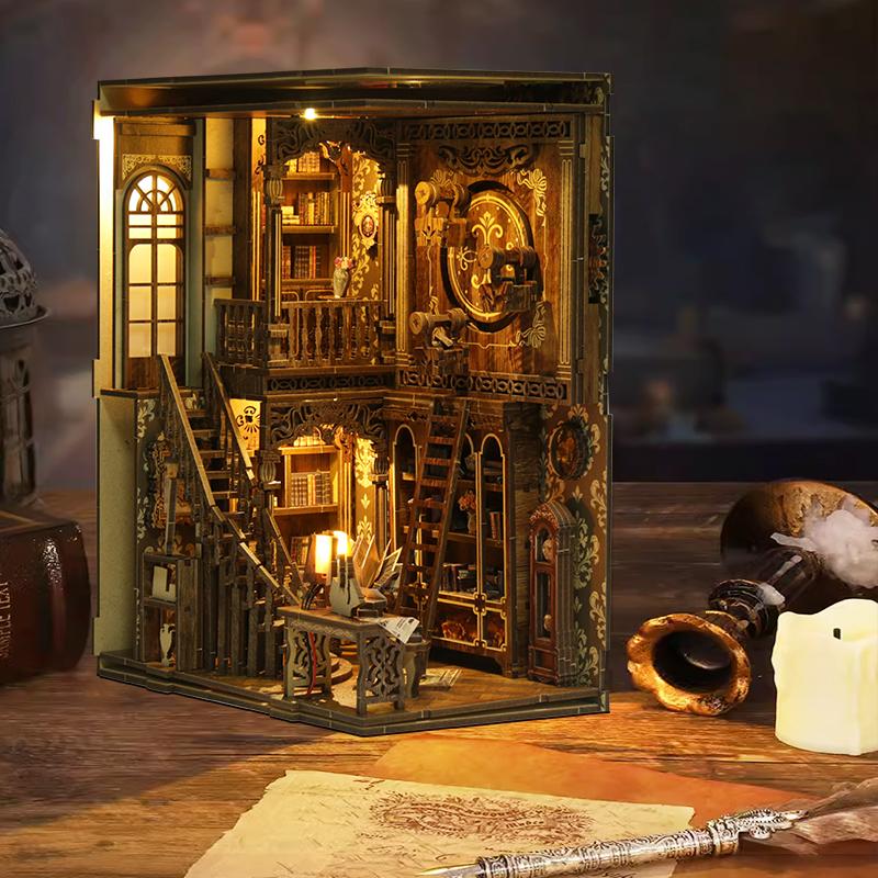 DIY Wooden Book Nook Insert Kit Doll Houses Building Toys Bookends Bookshelf Decor DollHouses Toys For Kids Xmas Gifts
