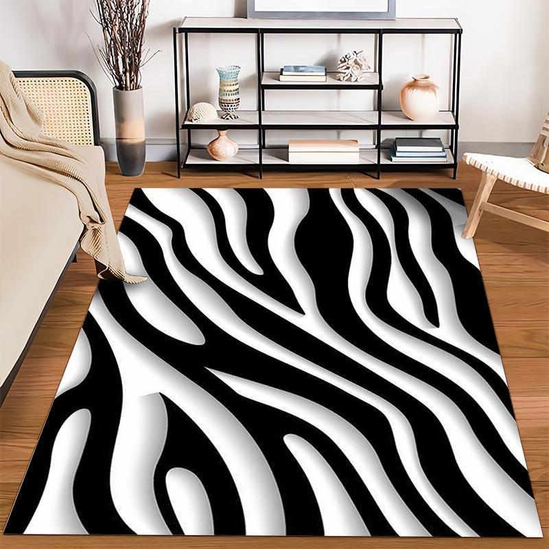 Black and White Zebra Stripe Pattern Carpet for Modern Home Decor Suitable for use as an anti-slip for living room bedroom sofas