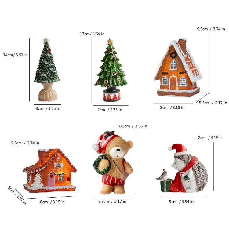 Festival Colorful Christmas Houses Tree Bear Statue Resins Miniature Figurine Ornament Seasonal Holiday Desktop Decors
