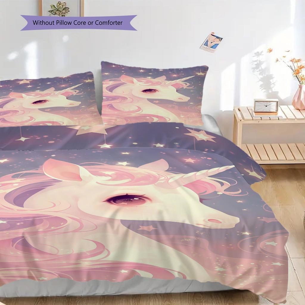 Magical Unicorn Rainbow Fantasy Bedding 1 Duvet Cover 2 Pillowcase Without Core Bedding Set Christmas Birthday Gift