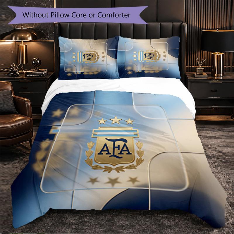 Argentina Football Pattern 3 Pieces Bedding Set Soft Microfiber Duvet Cover with Pillow Cases for Bedroom