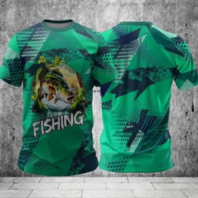 Summer Men's Fishing T-Shirts Short Sleeve 3d Fish Print Street T-Shirts Hip Hop Man Tees Loose Casual O-Neck Shirt