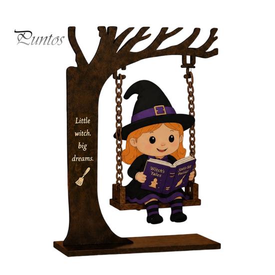 Spooky Halloween Party Supplies Funny Swing Ornament, Witch/Skeleton/Mummy/Pumpkin Ghost Sitting on Indoor Outdoor Decorations Reading Book