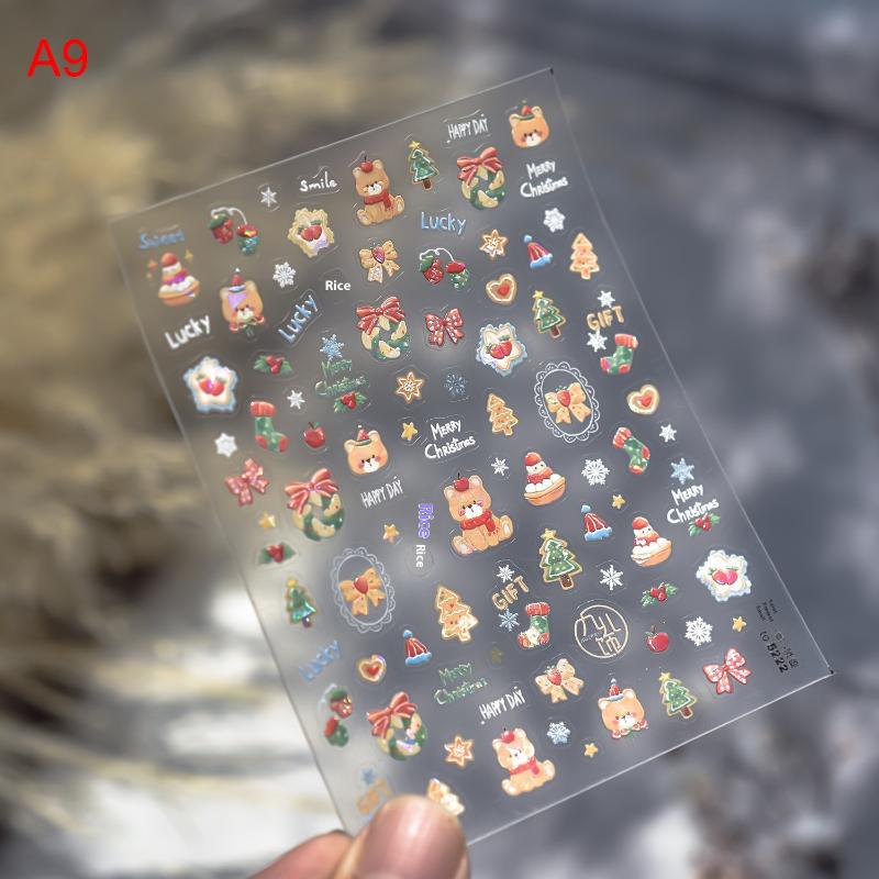 1Sheet Snowflake Penguin Sticker For Nails Cute Crystal Ball Lace Red Hat Star Bow Christmas Tree Nail Art Stickers Decoration