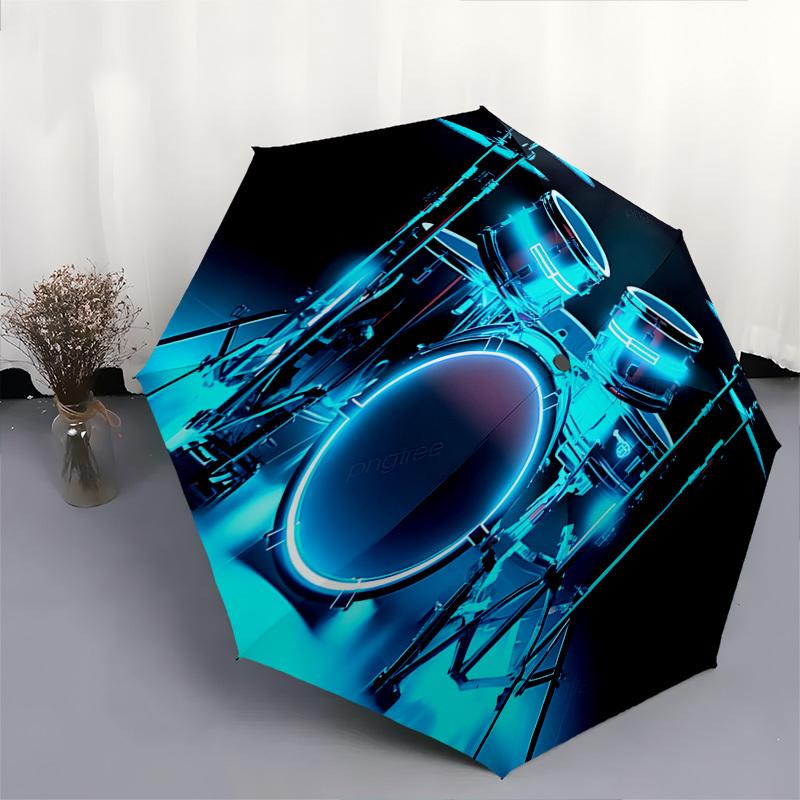 Neon Drum Kit, Futuristic Lighting Themed Automatic Opening and Closing Umbrella, Brightly Colored 8-rib Portable Umbrella, Suitable for Men