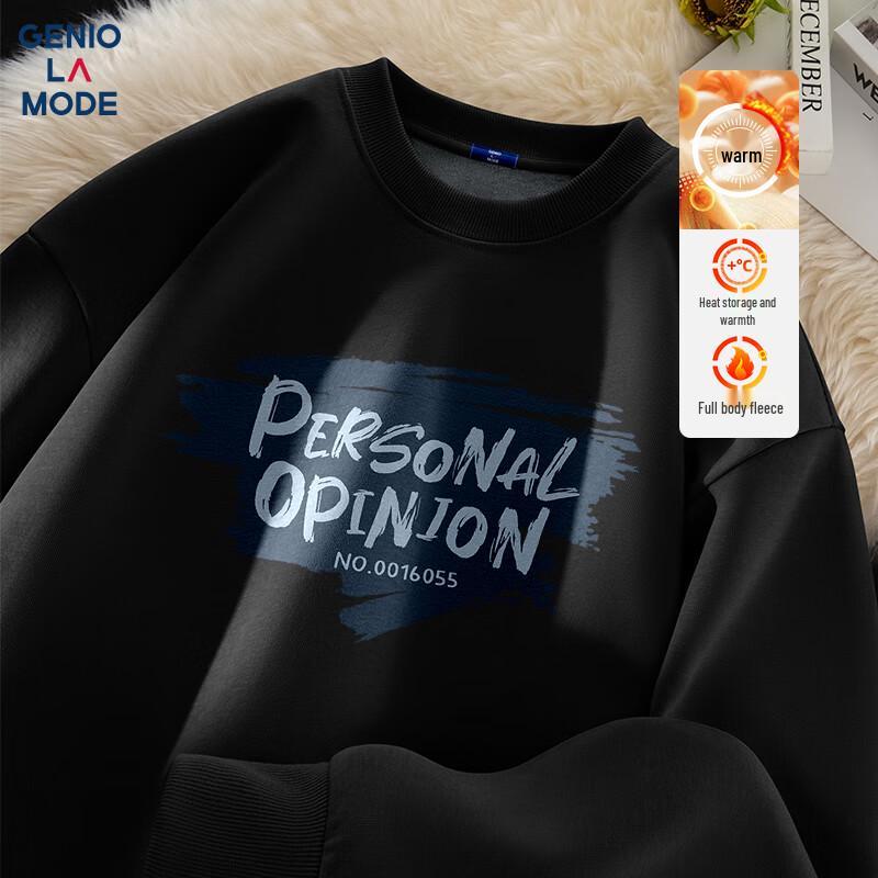 GENIOLAMODE Męska bluza crewneck z nadrukiem graficznym, ocieplana polarem