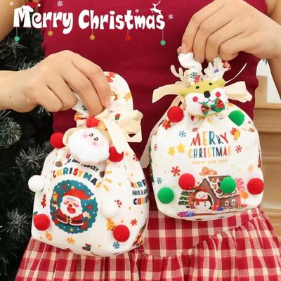 Christmas Cute Character Gift Bag - Drawstring Fabric Storage Bag for Children's Candy, Apple & Portable Party Favors