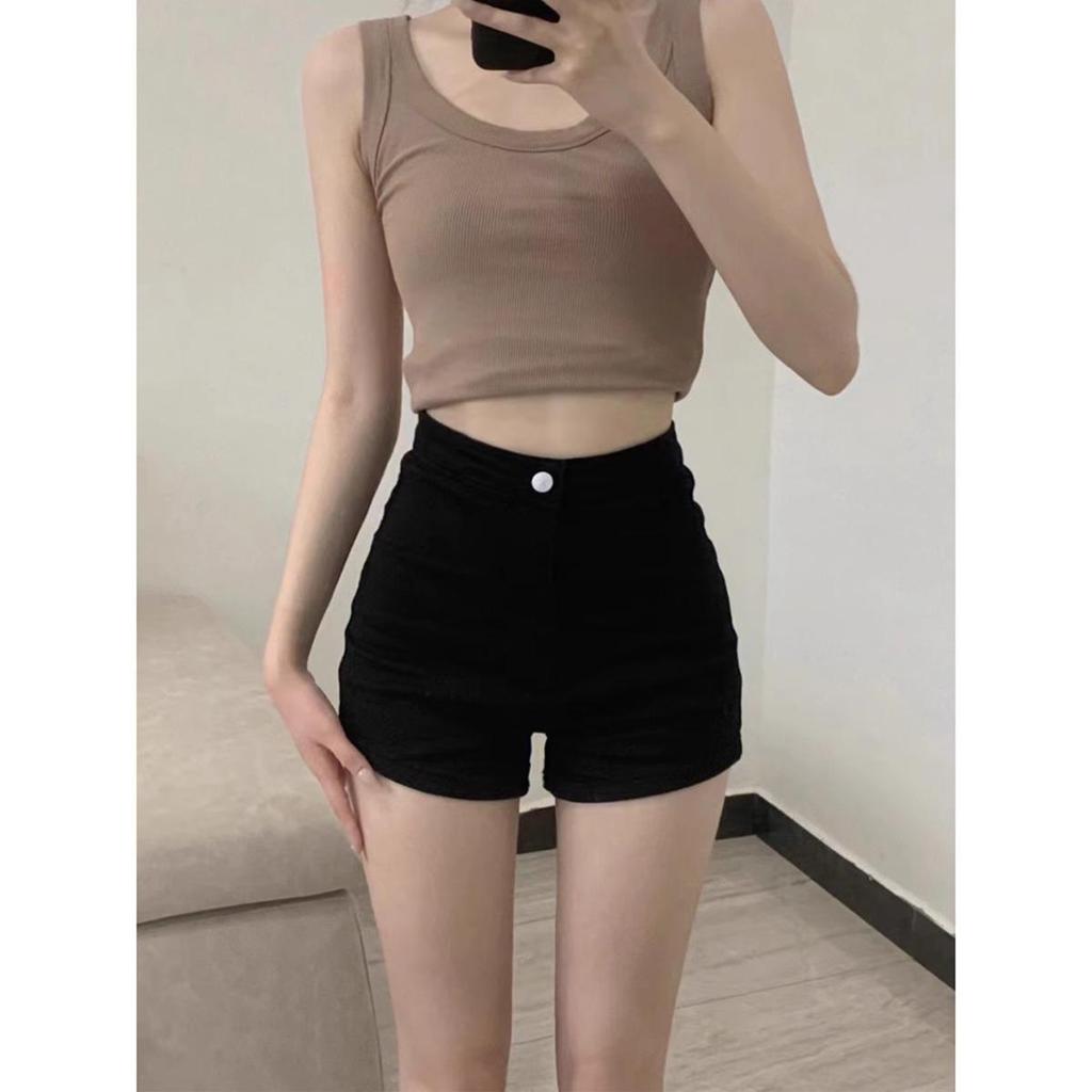 Women's Black High-Waist Skinny Denim Shorts - Slimming, Butt-Lifting Summer Hot Pants