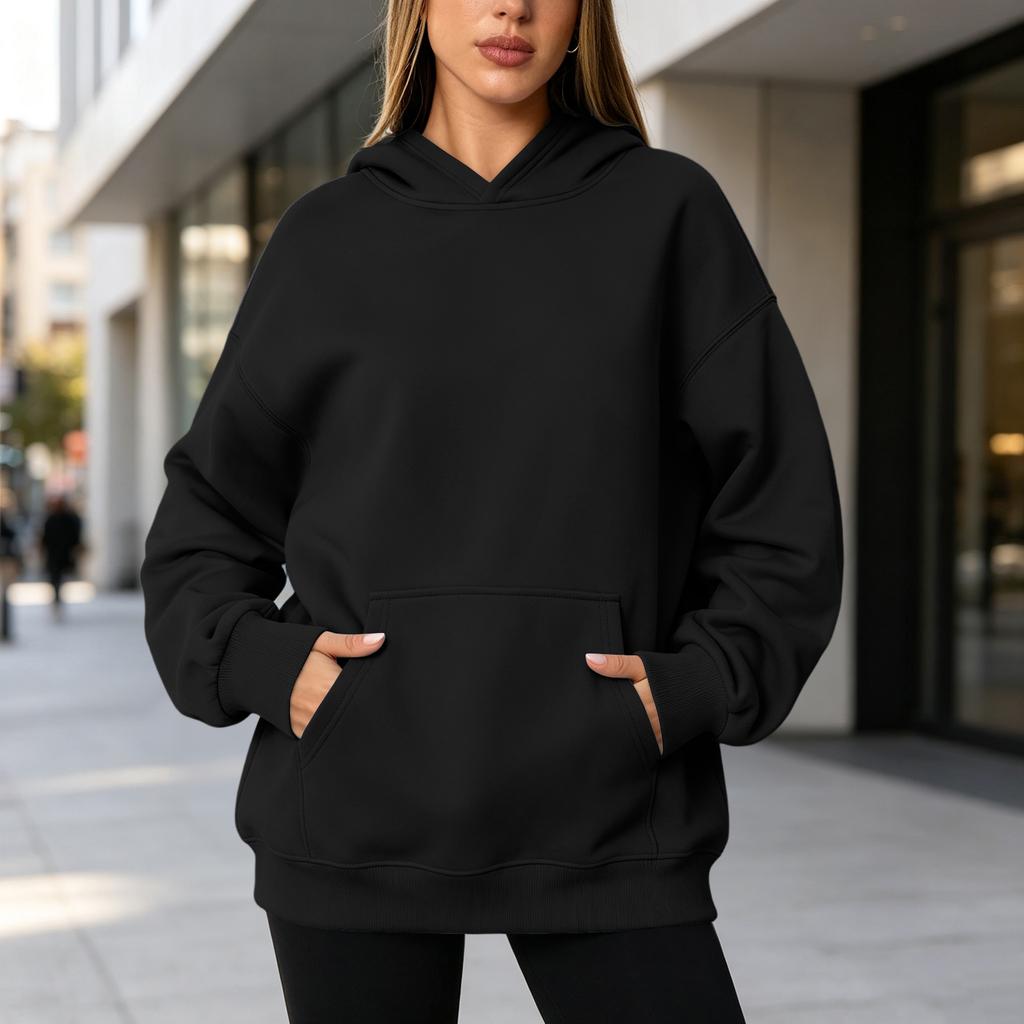 Sudadera con capucha holgada para mujer, hombros caídos, sin cierre, manga larga, informal, corte amplio