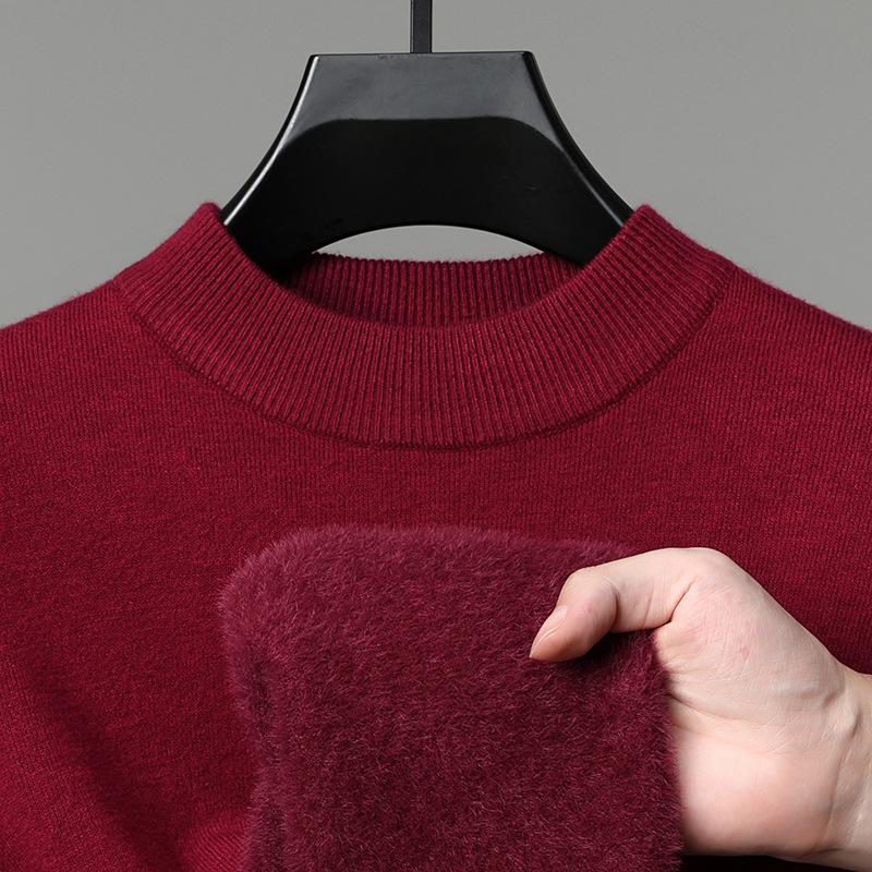 Men's Velvet Wool Sweater - 2024 Autumn/Winter Half-High Collar Luxury Style