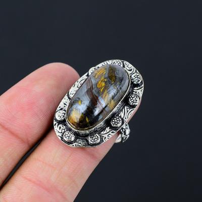 Anello statement in Argento Sterling 925 con Pietra Occhio di Tigre e Ferro, Nuova Promessa, Gioiello