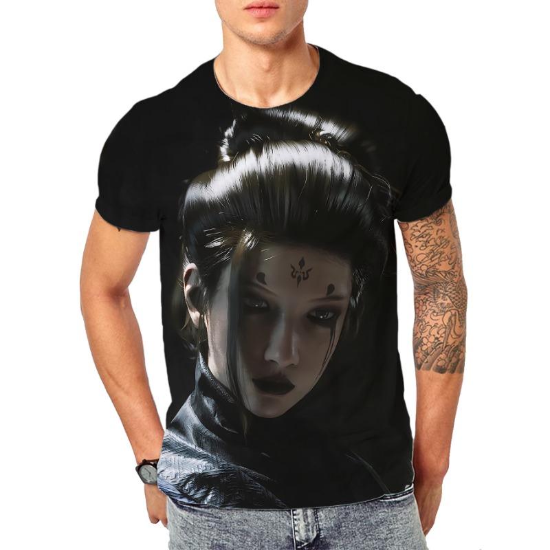 Black Myth Wukong Game Qi Tian Da Sheng 3D Digital Printed Men's T-Shirt, Chinese Style Casual Plus Size Breathable Sporthirt
