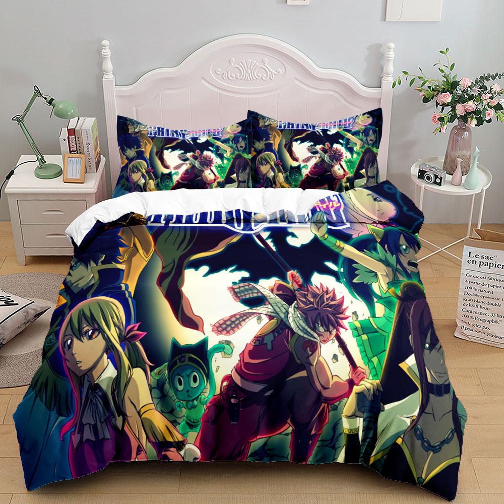 Anime Fairy Tail Boy New Duvet Cover Set With Pillowcases, Kids Bedding Set For Boys Girls Gift Bedclothes Bed Quilt Cover Set