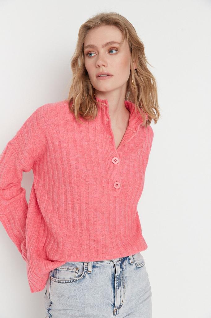 Women's Fashionable Stylish Sweater Stone Wide Fit Soft Textured High Collar Knitwear Sweater