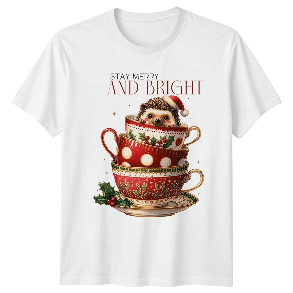 Stay Merry And Bright Hedgehog Christmas Teacups Unisexs Unisexs Graphic Tee S