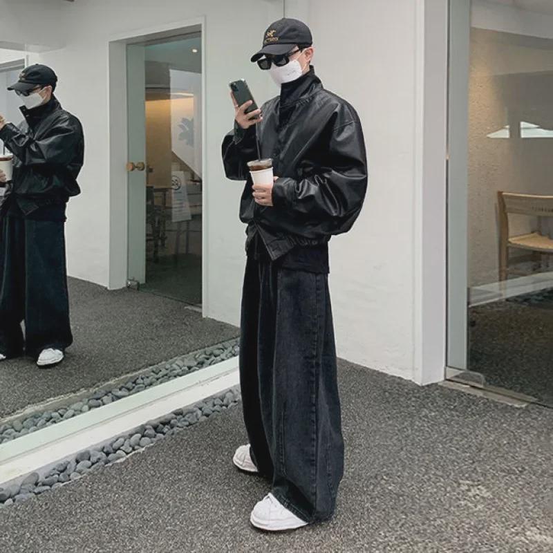 BJ Men's Retro Washed Wide-Leg Jeans: Spring/Summer Loose-Fit Korean Style Casual Pants