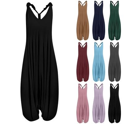 Women's Casual Solid Color Overalls Loose Large Size Casual Sleeveless Strappy Jumpsuit