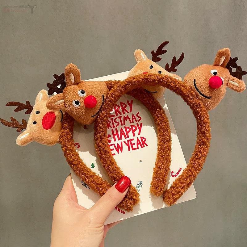 Christmas gift plush reindeer headband cute Santa Claus headband children's holiday performance hair accessories decoration