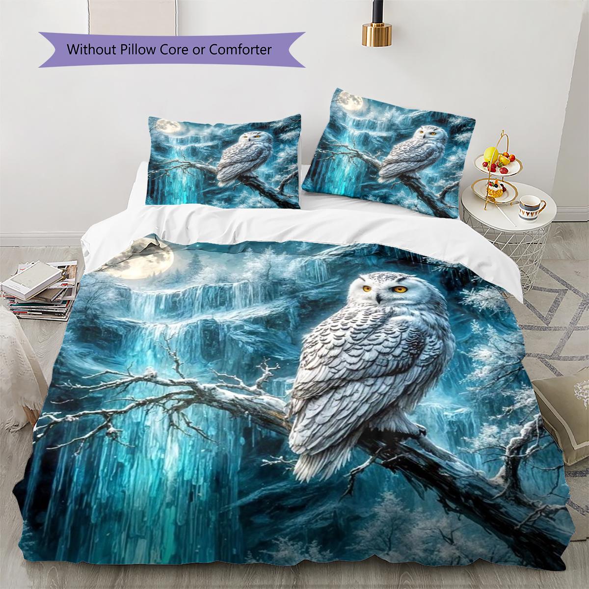 Owl Art Pattern Bedding Quilt Set Quilt Cover Pillowcase Home Decoration Gift (1 * duvet cover + 2 * pillowcase, without core) 135x200cm