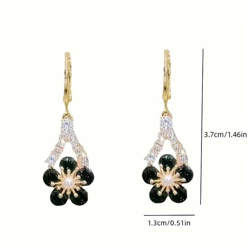 Elegant Green Cubic Zirconia Flower Dangle Earrings, Fashion Alloy Jewelry for Women, Synthetic Zirconia, No Plating, Perfect for Parties & Gifts