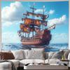 Majestic Pirate Ship Tapestry Wall Hanging Nautical Decor Vintage Sea Galleon Artwork Canvas Print for Living Room Bedroom Home