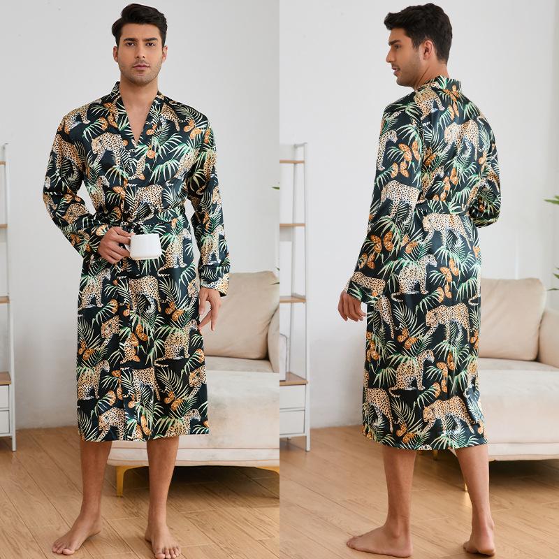 

Мужская домашняя одежда с принтом, длинный рукав, халат, шорты, комплект, легкая пижама, платье на шнуровке, домашняя одежда XXL