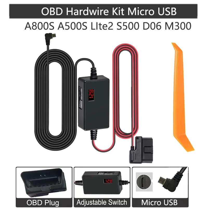 

для 70mai OBD Hardwire Kit Кабель питания Micro USB для 70mai 4K A800S A500S S500 M300 LIte2 для видеорегистратора Защита от низкого напряжения