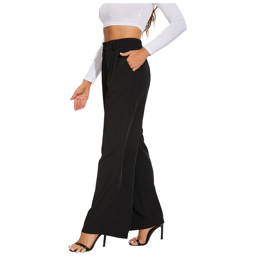 Women Fashion Color Casual Pockets Wide Leg Trousers Suit Pants
