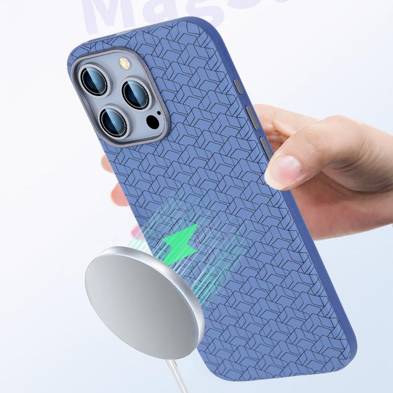 For iPhone 16 Pro Case Compatible with MagSafe Anti-Drop PU+TPU Phone Cover Geometric Pattern