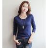Round Neck Solid Color Long Sleeved Women's T-shirt