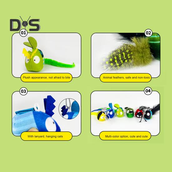 Touch Activated Chirping Insect Cat Toy Hanging Soft Plush Bee Dragonfly with Realistic Sound Interactive Cat Kicker Catnip Toy for Indoor Cats