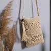 Summer Woven Straw Shoulder Bag with Tassel Bohemian Hollow Out Crochet Beach Crossbody Bag for Women