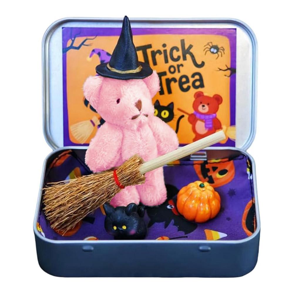 Halloween Bear In a Box for Trick or Treat,Cute Halloween Decoration for Kids, Plush Mini Teddy Bear Gift with Wizard Hat