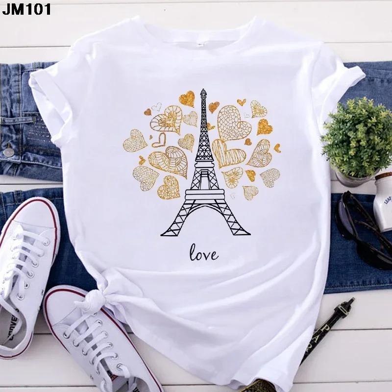 Fashion Women's Tops Tshirt Harajuku Paris Eiffel Tower Printing T Shirt Casual Streetwear Short Sleeve Female T-shirts Clothing