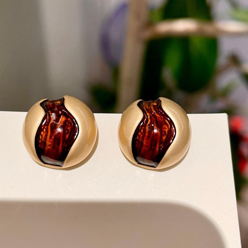Natural tiger's eye stone series stud earrings for women Maillard exquisite retro earrings niche light luxury high-end temperament earrings