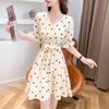 Mokana Polka Dot Chiffon Short Sleeve Dress