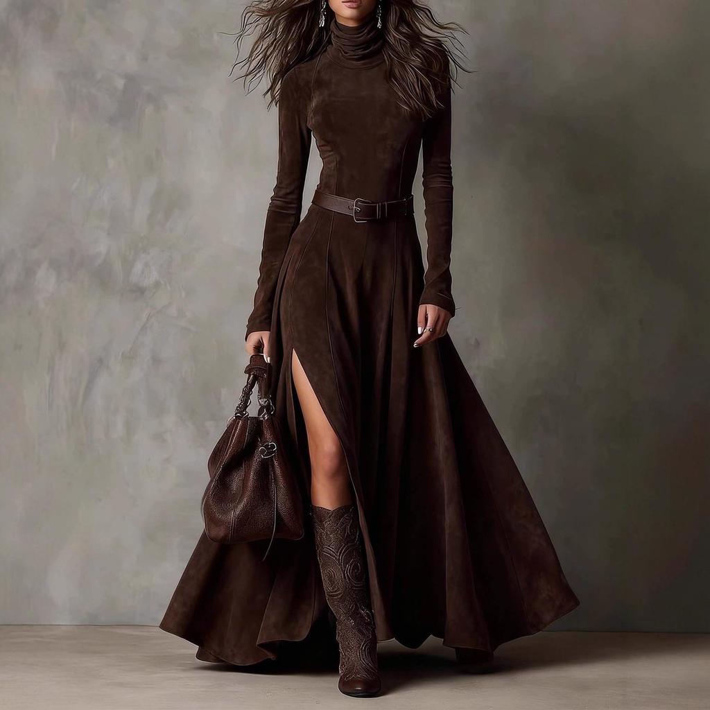 2025 Autumn/Winter European & American Fashion Long Dress with Belt