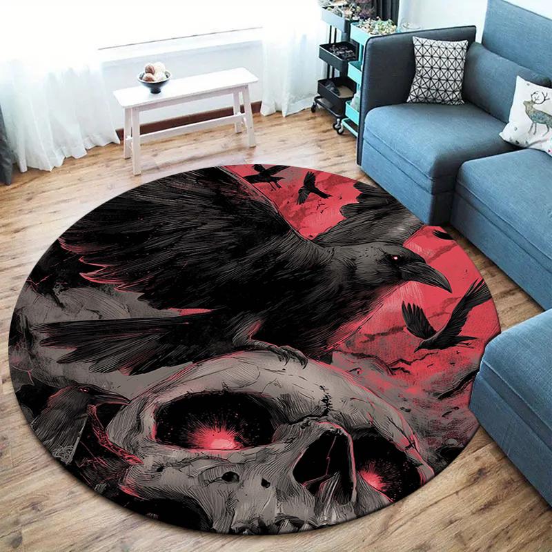 Retro Skull Round Area Rug,Carpet Rug for Living Room Bedroom Sofa Playroom Decor,Non-slip Floor Mat
