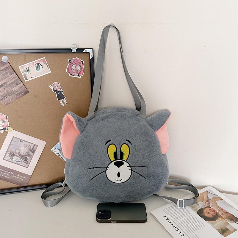 Tom und Jerry Plüsch-Umhängetasche mit Stickerei für den lässigen täglichen Gebrauch