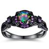 Huitan Women Black Ring Inlaid Bright Multicolored Cubic Zircon for Party Daily Trendy Accessories Unique Design Chic Jewelry