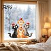 Creative Christmas Party Window Supplies Cling, Cartoon Cats Sticker with Santa Hat, Removable Waterproof Seasonal Wall Art PVC Static Glass Decal for