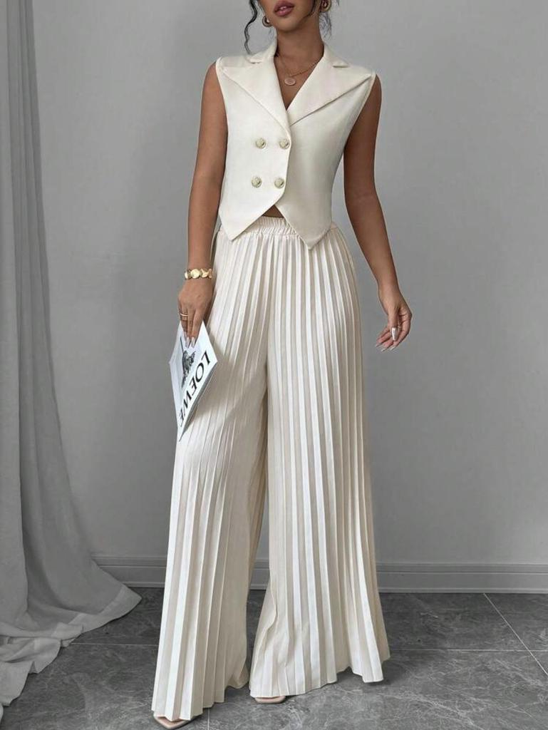 Dámský evropský a americký módní dvoudílný set 2025: Vesta & Plisovaná sukně kalhotový oblek