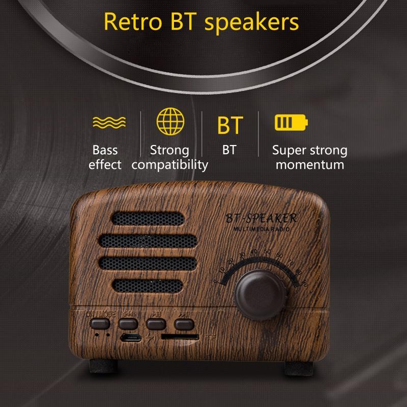 Outdoor Portable Wireless Vintage Stereo Speaker with 1200mAh Capacity Battery Long Battery Life FM Radio TF Card Player