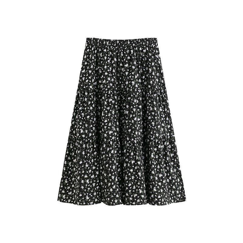 Damen A-Linien Blumen Halbrock Elastisch Plissierter Halbrock Kuchenrock
