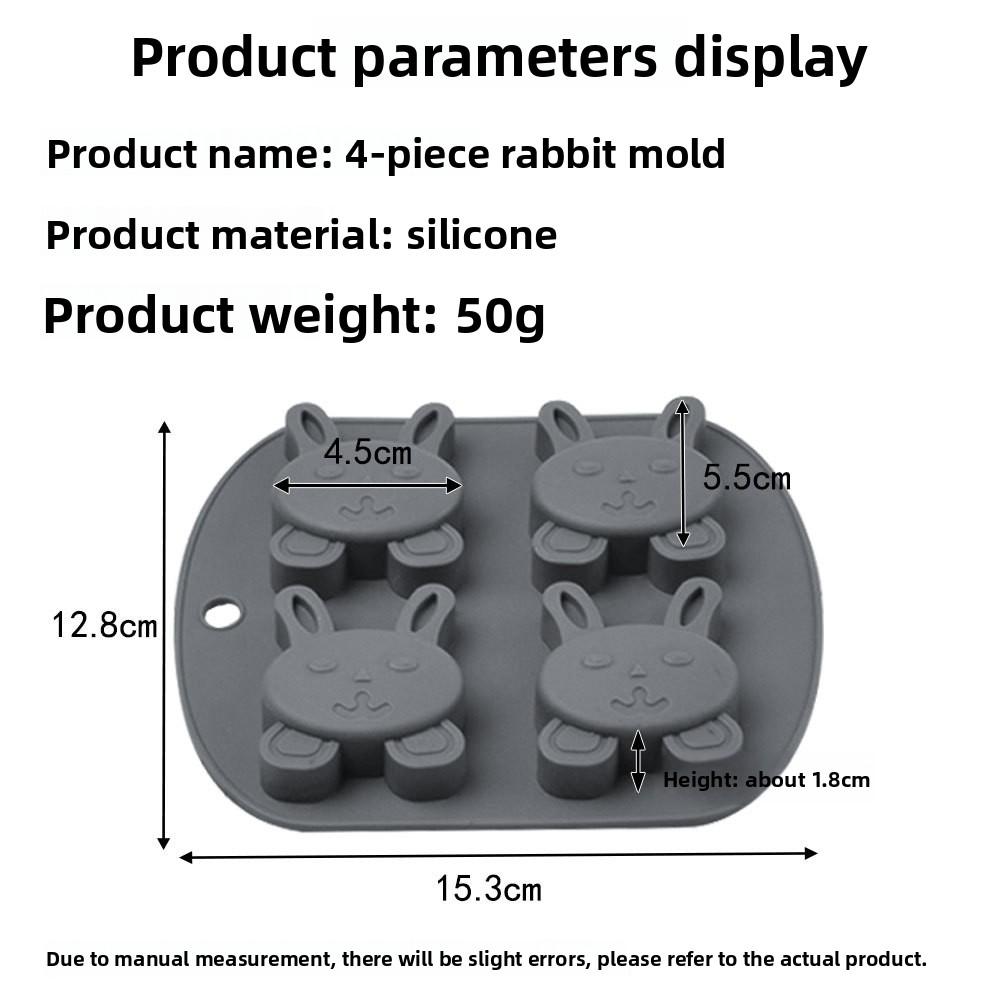 4 Rabbit Silicone Mold Biscuit Chocolate Mold DIY Cartoon Rabbit Pudding Ice Grid Baking Drip Mold