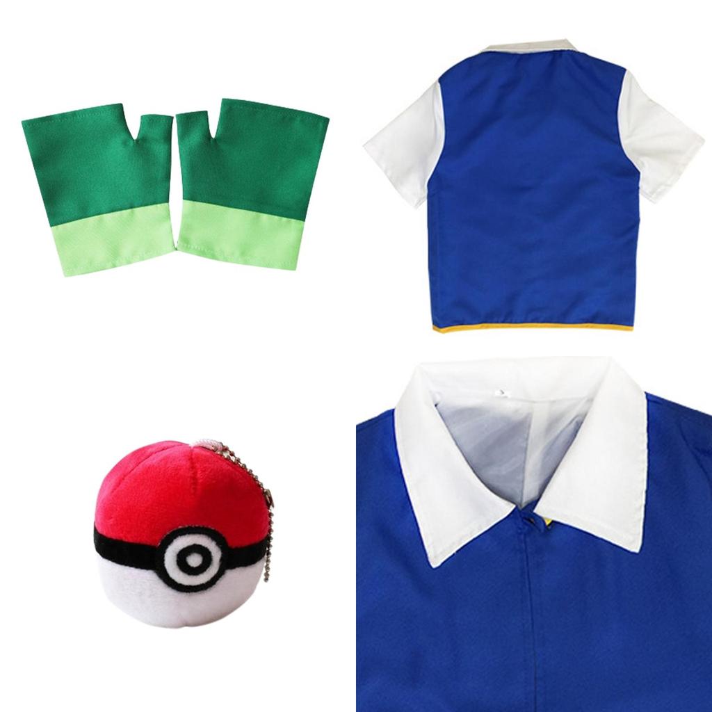 Pokemon Ash Ketchum Cosplay Kostüm Komplettset Erwachsene Jacke Handschuhe Hut Halloween Hohe Qualität Elastisches Weiches Polyestermaterial