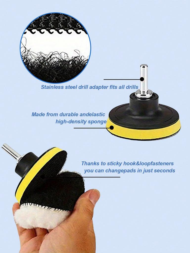 6-Piece Car Polishing Set - Includes 3-inch Sponge and Wool Polishing Pads, Universal Drill Adapter, for Scratch Removal and Wax